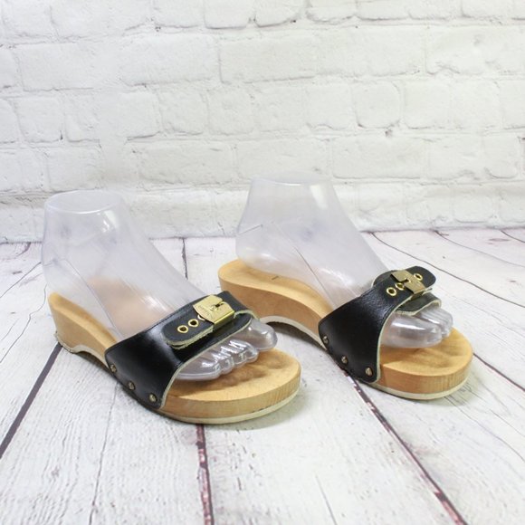 Dr Scholls Black Leather Slip On Buckle Single Strap Slide Sandals Size 6.5 - Picture 3 of 9